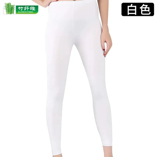 Leggings elásticos de fibra de bambú para mujer, pantalones de nueve puntos, informales, talla grande, primavera, verano y otoño, novedad de 2024 DSers Fulfillment