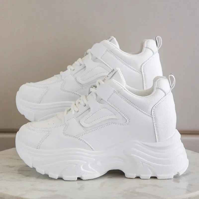 Zapatillas de deporte con plataforma blanca para mujer, zapatos vulcanizados con cordones y parte inferior gruesa, de cuero Pu, transpirables, primavera 2024 MedSurgery Store For Digital Health