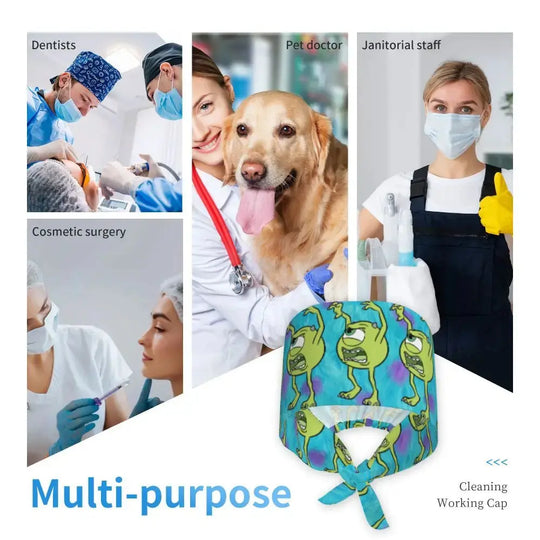 Gorro de trabajo ajustable personalizado con dibujos animados de la Universidad de Monsters, gorro quirúrgico para hombres y mujeres, gorro quirúrgico para enfermería, médico y cirujano MedSurgery Store For Digital Health