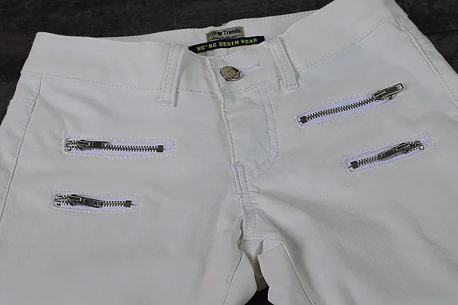 Pantalón de mujer de talle bajo, pantalones elásticos ajustados con doble cremallera, pantalones de piel sintética blancos para mujer MedSurgery Store For Digital Health