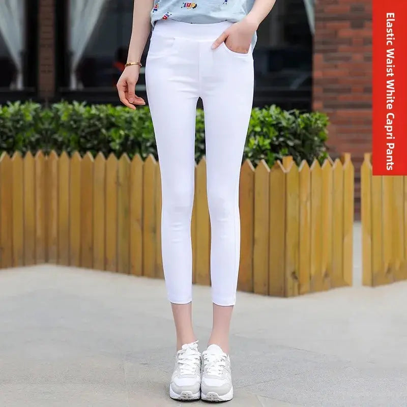 Leggings finos blancos de cintura alta para mujer, plones adeazantes de verano dieciocho, plones de pie pequeño sie... MedSurgery Store For Digital Health