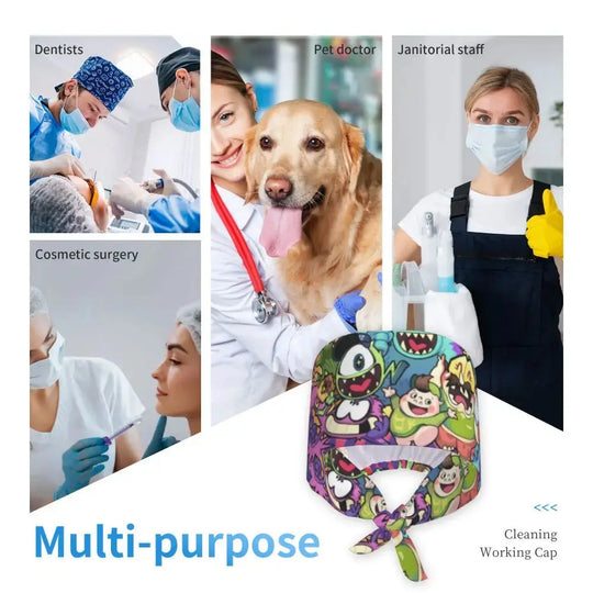 Gorro de trabajo ajustable personalizado con dibujos animados de la Universidad de Monsters, gorro quirúrgico para hombres y mujeres, gorro quirúrgico para enfermería, médico y cirujano MedSurgery Store For Digital Health