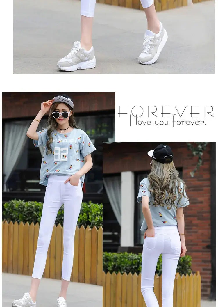 Leggings finos blancos de cintura alta para mujer, plones adeazantes de verano dieciocho, plones de pie pequeño sie... MedSurgery Store For Digital Health