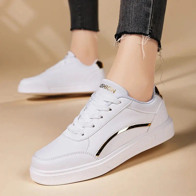 Zapatos blancos para mujer, zapatos planos informales de pizarra blanca con cordones, zapatillas para caminar de cuero PU, suela gruesa, moda de lujo para actividades al aire libre MedSurgery Store For Digital Health