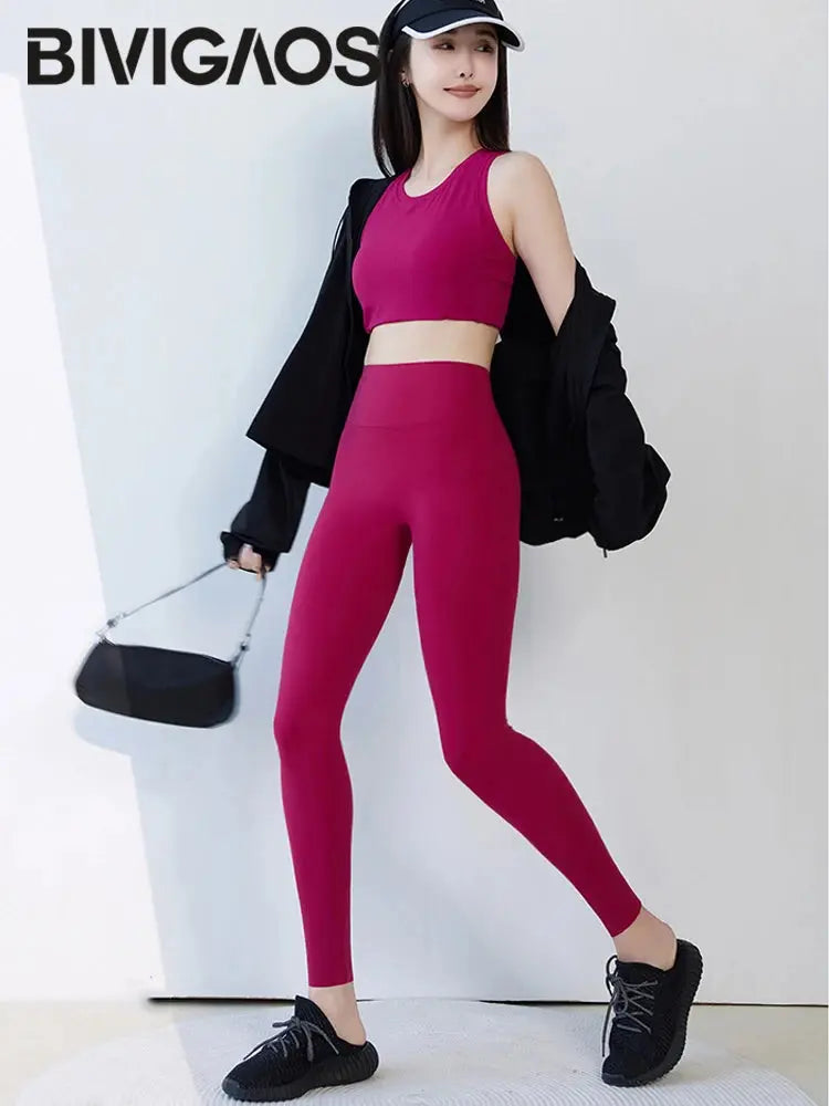 BIVIGAOS 2025 Primavera Verano nueva ciruela roja 3D sensación desnuda Leggings de piel de tiburón mujeres delgadas Sexy deporte Yoga Push Up Fitness Leggings MedSurgery Store For Digital Health