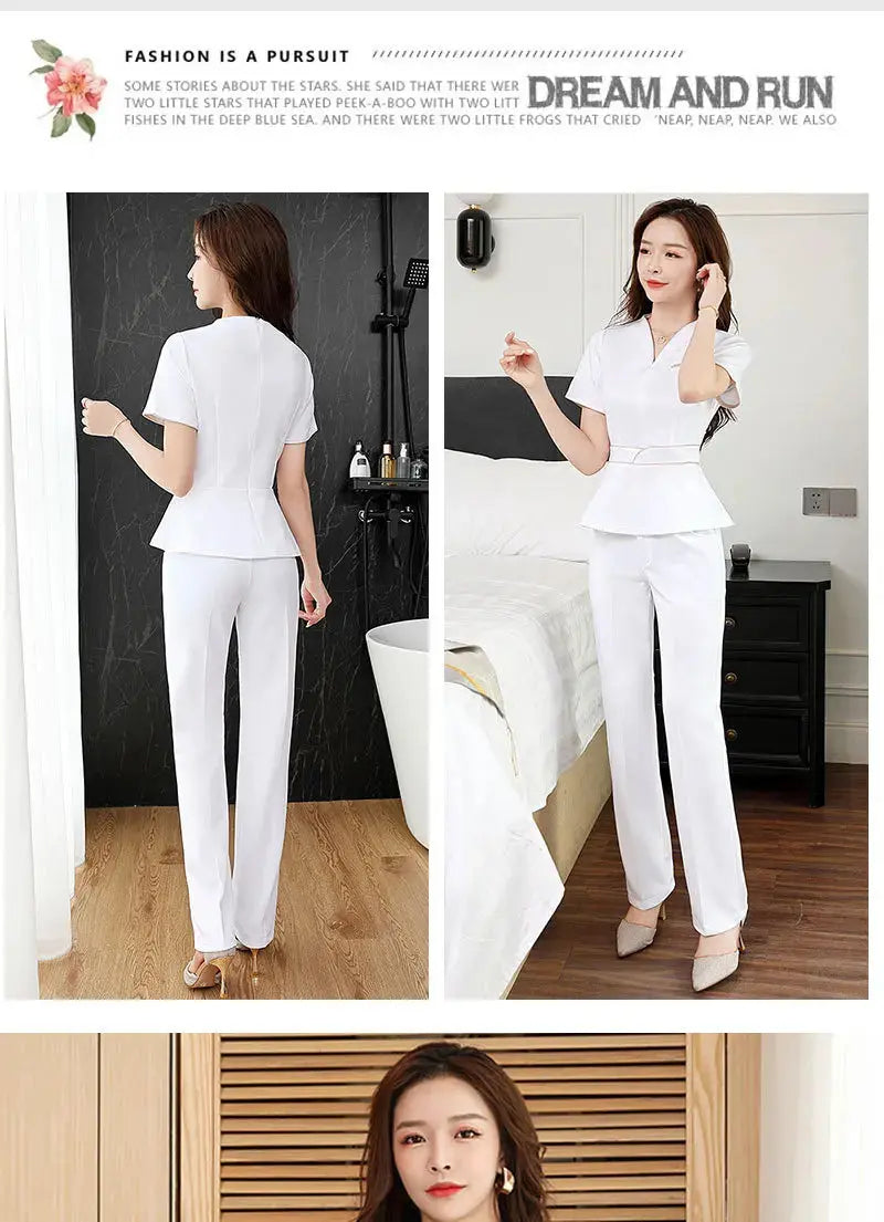 Uniforme estético de verano, traje de salón de belleza de manga corta, ropa de esteticista de Spa para mujer, ropa de trabajo de masaje de Hotel, monos coreanos-BC MedSurgery Store For Digital Health