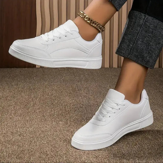 Zapatos blancos para mujer, zapatos planos informales de pizarra blanca con cordones, zapatillas para caminar de cuero PU, suela gruesa, moda de lujo para actividades al aire libre MedSurgery Store For Digital Health