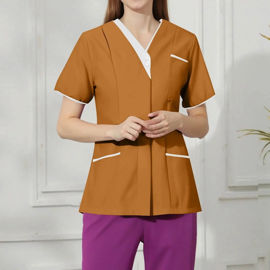 Filipina Médica Elite ISHOWTIENDA - Uniforme Clínico Ergonómico de Manga Corta con Cuello en V CJdropshipping