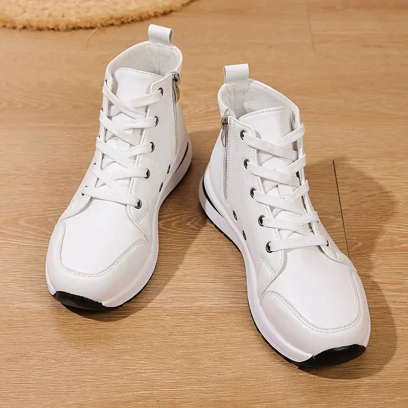 Zapatillas de deporte blancas con plataforma alta para mujer, zapatos deportivos informales ligeros de otoño 2025, botines de cuero PU con suela gruesa para mujer MedSurgery Store For Digital Health
