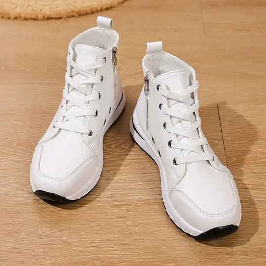 Zapatillas de deporte blancas con plataforma alta para mujer, zapatos deportivos informales ligeros de otoño 2025, botines de cuero PU con suela gruesa para mujer MedSurgery Store For Digital Health