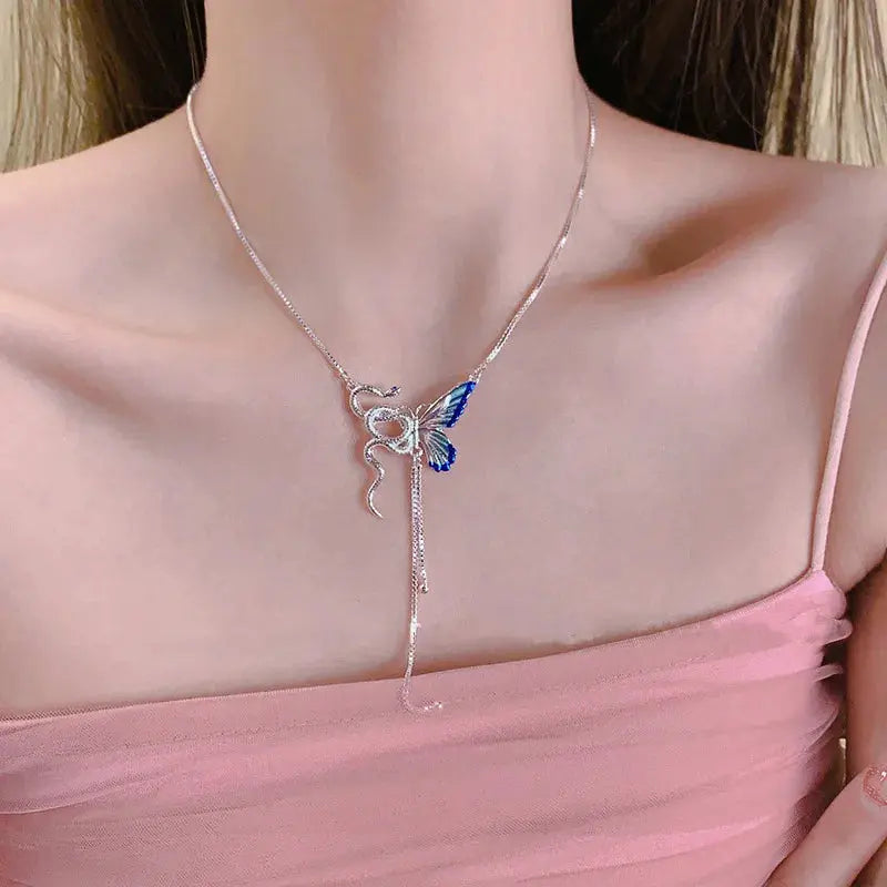 Collar con colgante de mariposa y serpiente para mujer, Gargantilla con borlas Punk Y2K, accesorio de joyería para Cosplaying MedSurgery Store For Digital Health