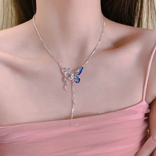 Collar con colgante de mariposa y serpiente para mujer, Gargantilla con borlas Punk Y2K, accesorio de joyería para Cosplaying MedSurgery Store For Digital Health