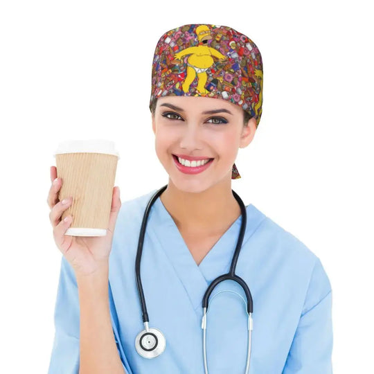 Gorro de trabajo ajustable personalizado con explosión cerebral, gorro quirúrgico de los Simpsons, gorro quirúrgico para enfermería, médico, cirujano, para Chef MedSurgery Store For Digital Health