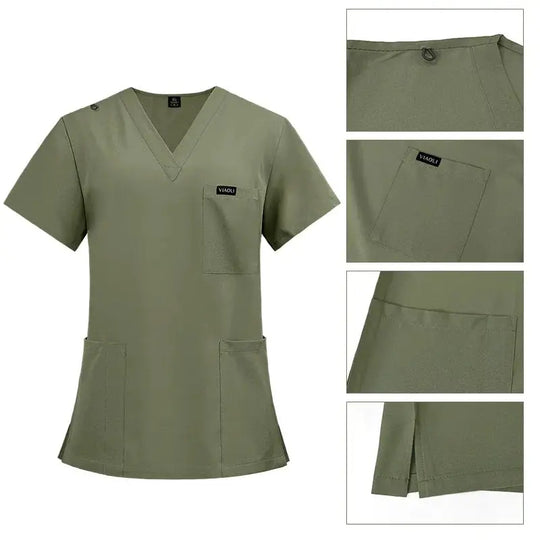 Uniforme Médico Mujer Manga Corta - Scrubs Enfermera Cómodos y Protectores para Hospital, Aislamiento y Cuidado de la Piel (94% Poliéster + 6% Spandex) CJdropshipping