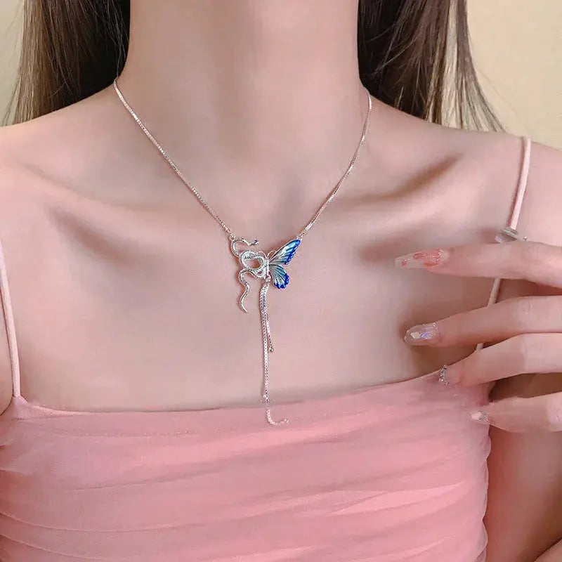 Collar con colgante de mariposa y serpiente para mujer, Gargantilla con borlas Punk Y2K, accesorio de joyería para Cosplaying MedSurgery Store For Digital Health