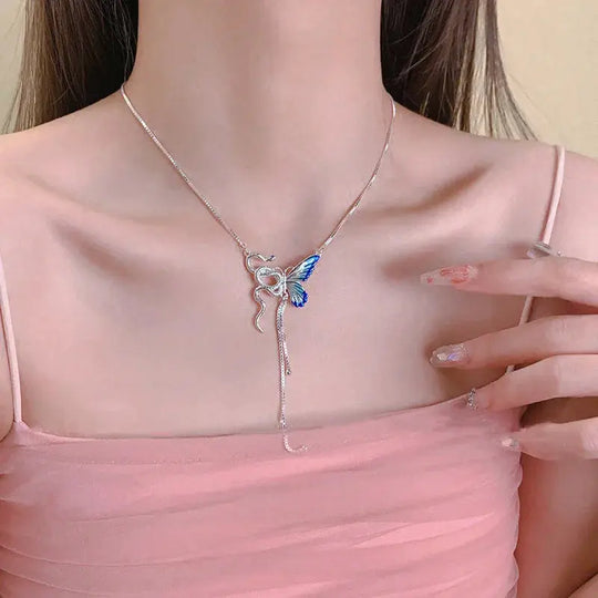 Collar con colgante de mariposa y serpiente para mujer, Gargantilla con borlas Punk Y2K, accesorio de joyería para Cosplaying MedSurgery Store For Digital Health