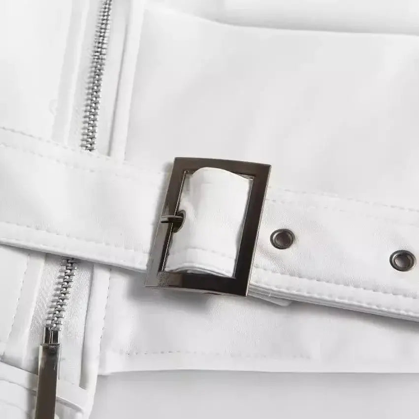 Chaqueta de cuero PU blanca para hombre, abrigo de estilo Punk de motocicleta de manga larga, Otoño Invierno MedSurgery Store For Digital Health