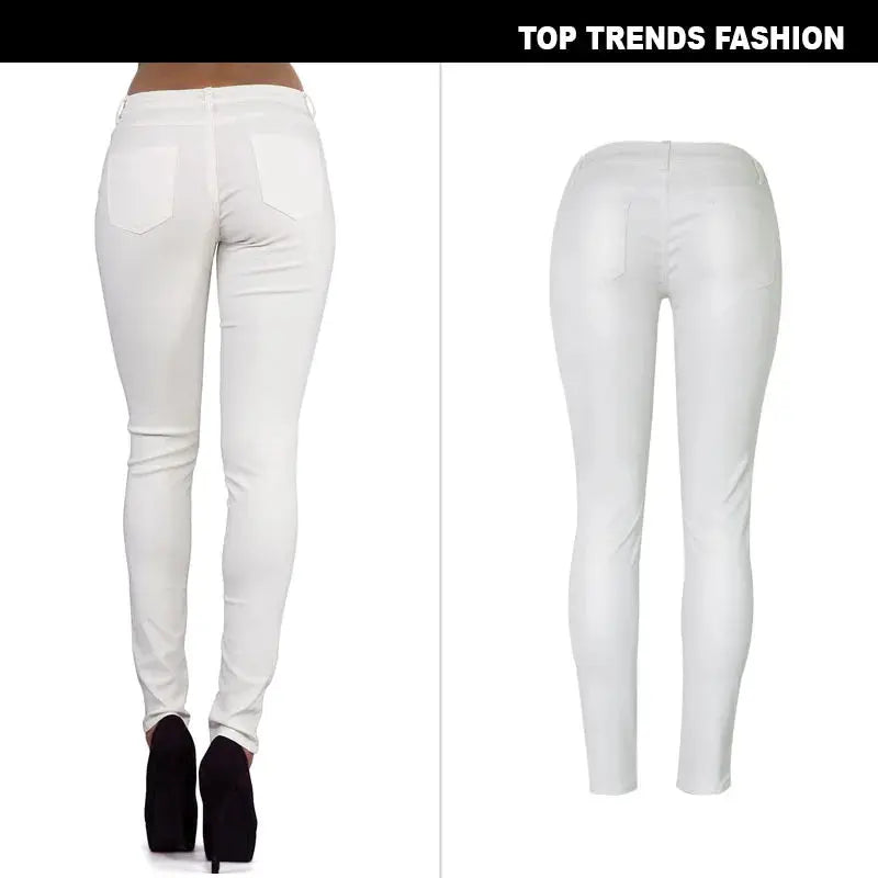 Pantalón de mujer de talle bajo, pantalones elásticos ajustados con doble cremallera, pantalones de piel sintética blancos para mujer MedSurgery Store For Digital Health