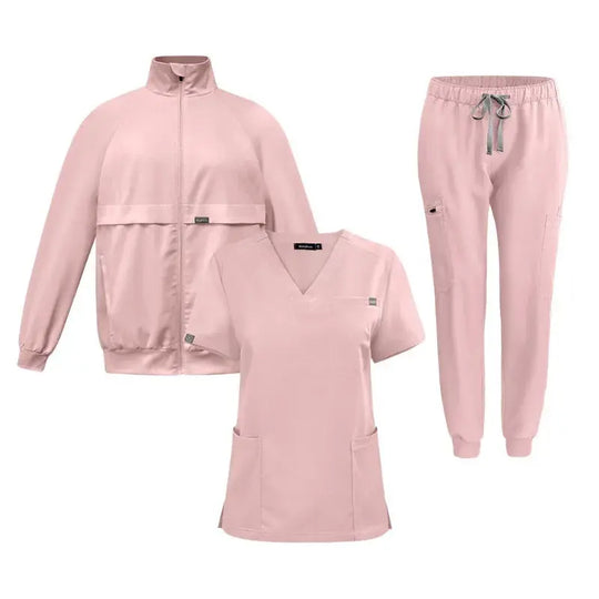 Top de trabajo, uniforme de médico y enfermera, pantalones sencillos con más bolsillos, pantalones de exfoliación Dental, trajes médicos Unisex, conjunto de 3 piezas CJdropshipping
