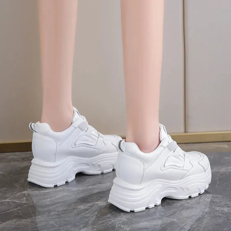 Zapatillas de deporte con plataforma blanca para mujer, zapatos vulcanizados con cordones y parte inferior gruesa, de cuero Pu, transpirables, primavera 2024 MedSurgery Store For Digital Health