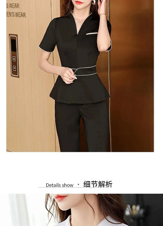 Uniforme estético de verano, traje de salón de belleza de manga corta, ropa de esteticista de Spa para mujer, ropa de trabajo de masaje de Hotel, monos coreanos-BC MedSurgery Store For Digital Health