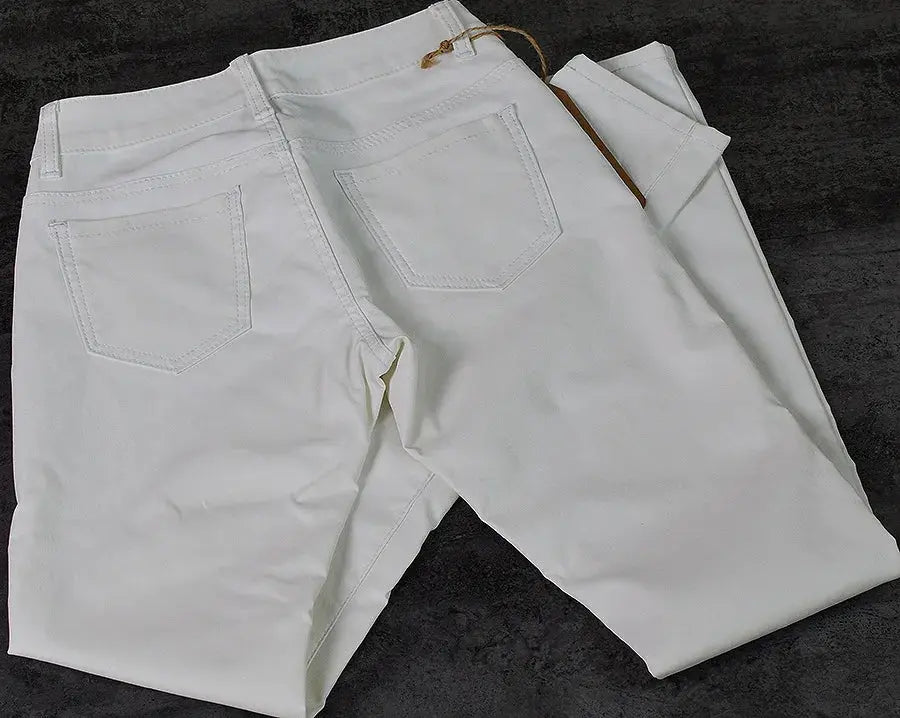 Pantalón de mujer de talle bajo, pantalones elásticos ajustados con doble cremallera, pantalones de piel sintética blancos para mujer MedSurgery Store For Digital Health
