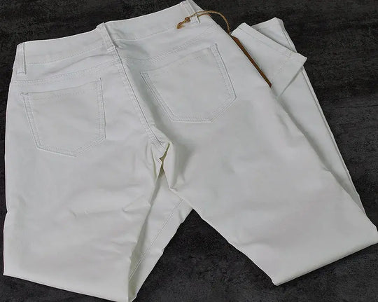 Pantalón de mujer de talle bajo, pantalones elásticos ajustados con doble cremallera, pantalones de piel sintética blancos para mujer MedSurgery Store For Digital Health