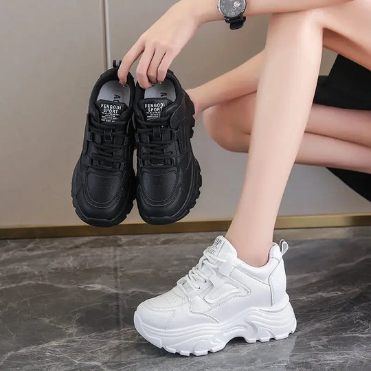 Zapatillas de deporte con plataforma blanca para mujer, zapatos vulcanizados con cordones y parte inferior gruesa, de cuero Pu, transpirables, primavera 2024 MedSurgery Store For Digital Health
