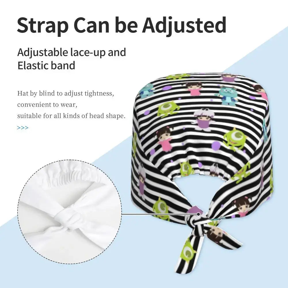 Gorro de trabajo ajustable personalizado con dibujos animados de la Universidad de Monsters, gorro quirúrgico para hombres y mujeres, gorro quirúrgico para enfermería, médico y cirujano MedSurgery Store For Digital Health