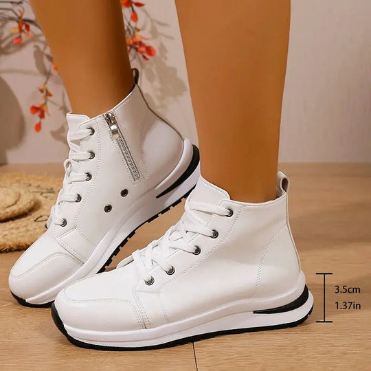 Zapatillas de deporte blancas con plataforma alta para mujer, zapatos deportivos informales ligeros de otoño 2025, botines de cuero PU con suela gruesa para mujer MedSurgery Store For Digital Health