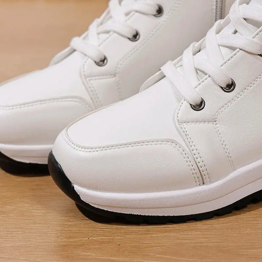 Zapatillas de deporte blancas con plataforma alta para mujer, zapatos deportivos informales ligeros de otoño 2025, botines de cuero PU con suela gruesa para mujer MedSurgery Store For Digital Health