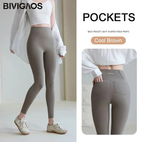 BIVIGAOS 2025 Primavera Verano bolsillo trasero Leggings de piel de tiburón mujeres blanco apretado Casual deporte Fitness Leggings pantalones pitillo MedSurgery Store For Digital Health