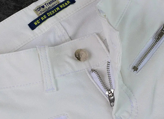 Pantalón de mujer de talle bajo, pantalones elásticos ajustados con doble cremallera, pantalones de piel sintética blancos para mujer MedSurgery Store For Digital Health