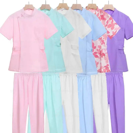 Conjunto de exfoliantes cortos rosas, uniforme médico para enfermera y Doctor, prendas de vestir para mujer, traje de dos piezas para enfermería, vestido de hospital para salón de belleza con logo MedSurgery Store For Digital Health