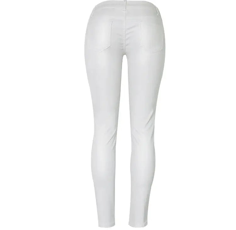 Pantalón de mujer de talle bajo, pantalones elásticos ajustados con doble cremallera, pantalones de piel sintética blancos para mujer MedSurgery Store For Digital Health