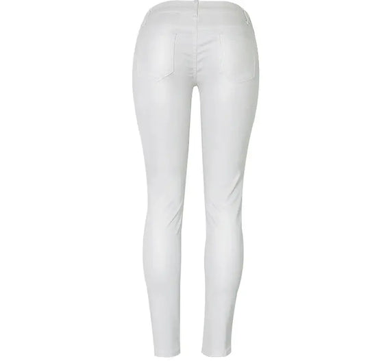 Pantalón de mujer de talle bajo, pantalones elásticos ajustados con doble cremallera, pantalones de piel sintética blancos para mujer MedSurgery Store For Digital Health