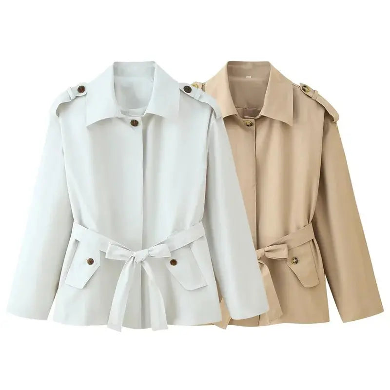 Gabardina para mujer, nuevo abrigo recortado con cinturón, solapa, top informal elegante para mujer 2025 MedSurgery Store For Digital Health