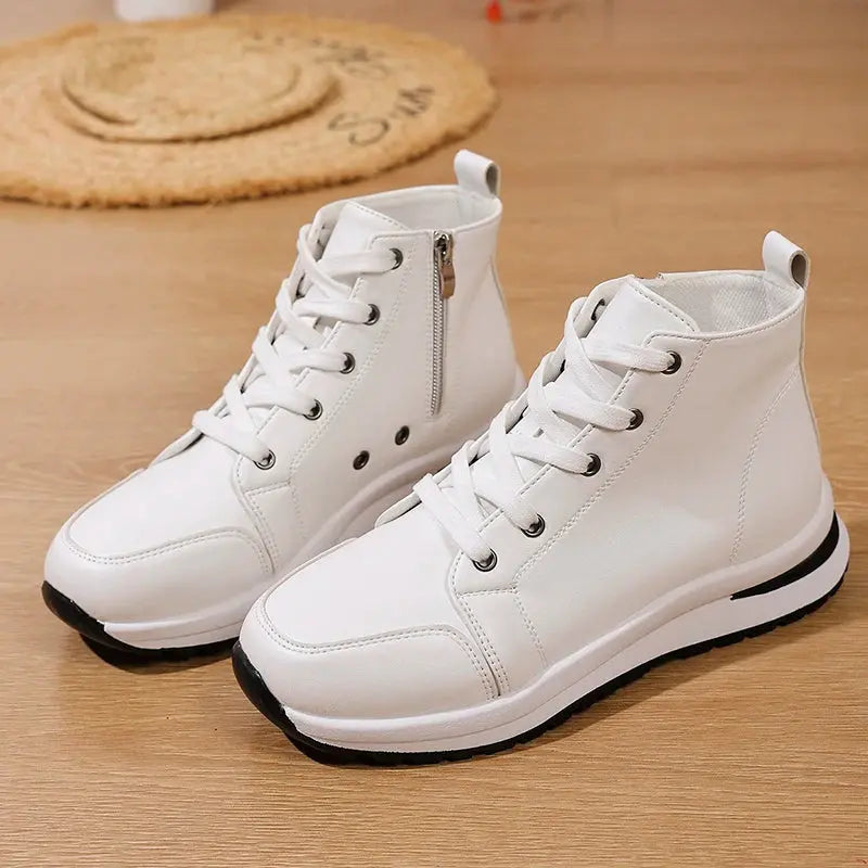 Zapatillas de deporte blancas con plataforma alta para mujer, zapatos deportivos informales ligeros de otoño 2025, botines de cuero PU con suela gruesa para mujer MedSurgery Store For Digital Health