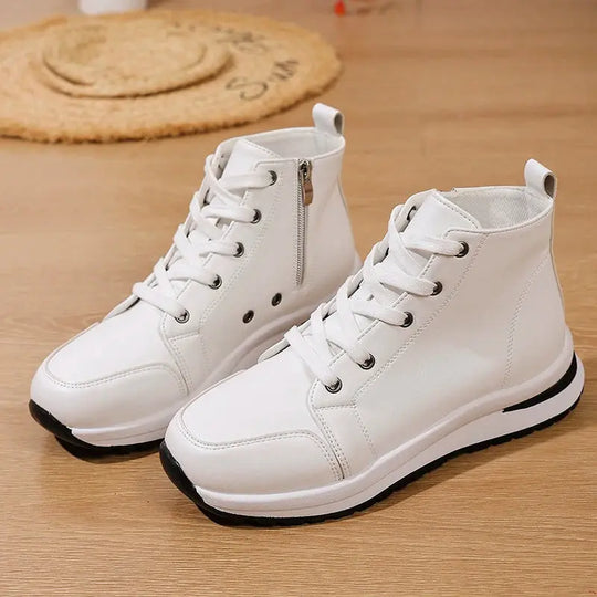 Zapatillas de deporte blancas con plataforma alta para mujer, zapatos deportivos informales ligeros de otoño 2025, botines de cuero PU con suela gruesa para mujer MedSurgery Store For Digital Health