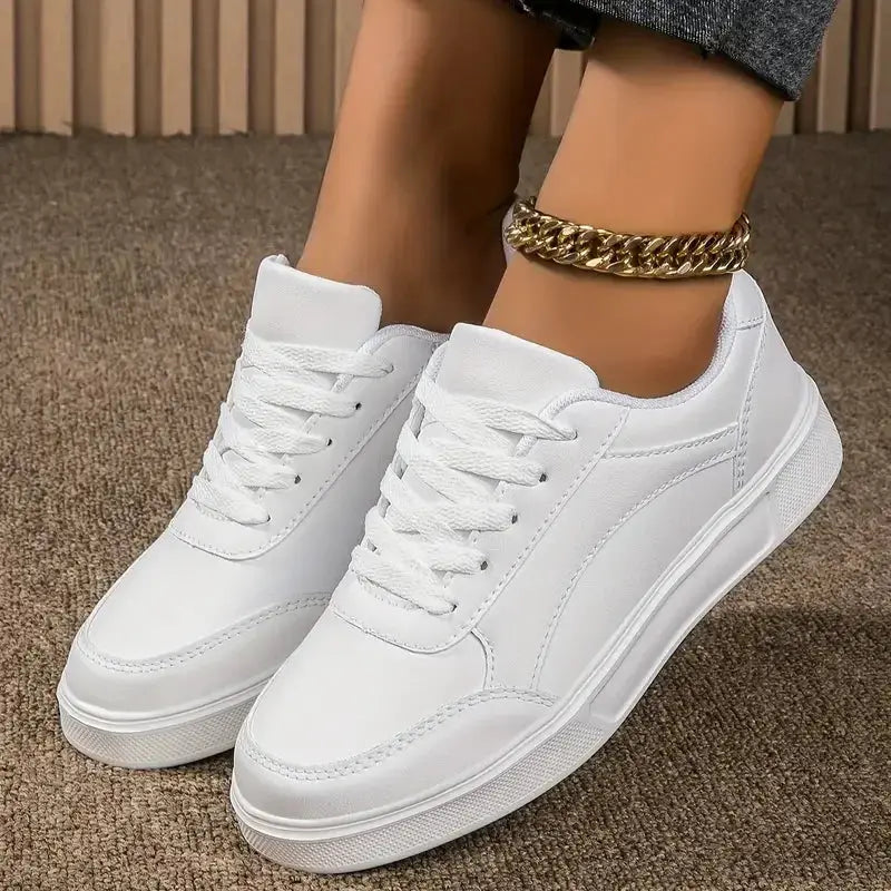Zapatos blancos para mujer, zapatos planos informales de pizarra blanca con cordones, zapatillas para caminar de cuero PU, suela gruesa, moda de lujo para actividades al aire libre MedSurgery Store For Digital Health