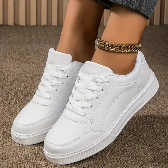 Zapatos blancos para mujer, zapatos planos informales de pizarra blanca con cordones, zapatillas para caminar de cuero PU, suela gruesa, moda de lujo para actividades al aire libre MedSurgery Store For Digital Health
