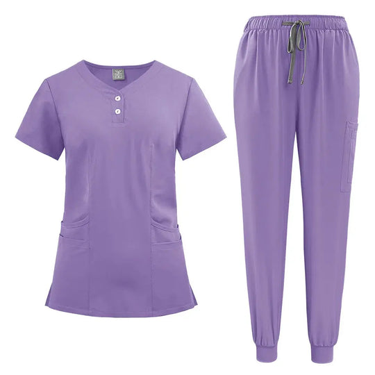 Conjunto de batas para mujer, Top con bolsillo y cuello en V, pantalones exfoliantes para correr con cordón, uniforme médico para enfermería, ropa de trabajo quirúrgica CJdropshipping