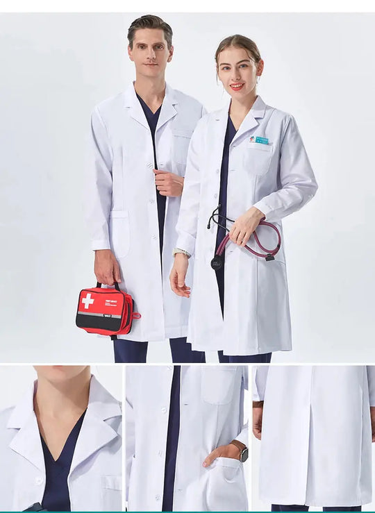 Bata de laboratorio blanca barata para mujeres, hombres, estudiantes, química, profesionales de atención médica, enfermera, manga larga, bata de trabajo para médico XK002 MedSurgery Store For Digital Health