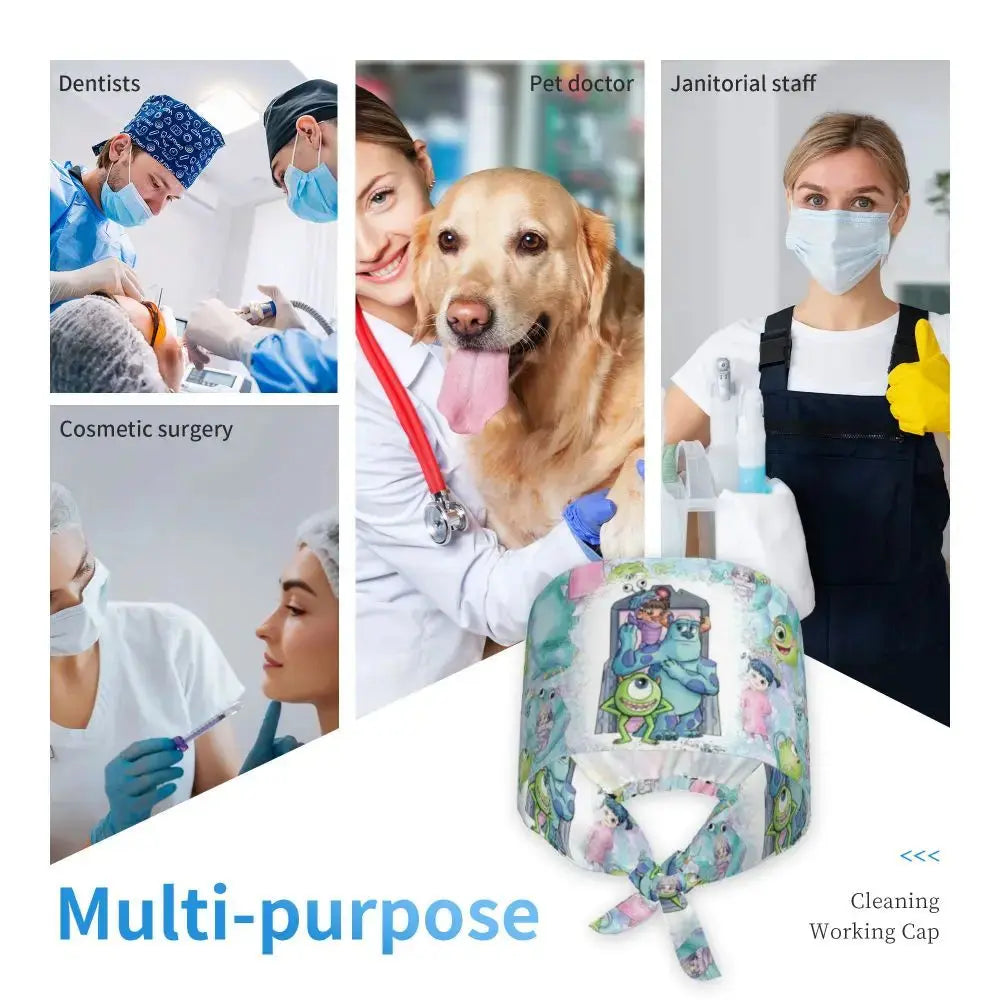 Gorro de trabajo ajustable personalizado con dibujos animados de la Universidad de Monsters, gorro quirúrgico para hombres y mujeres, gorro quirúrgico para enfermería, médico y cirujano MedSurgery Store For Digital Health