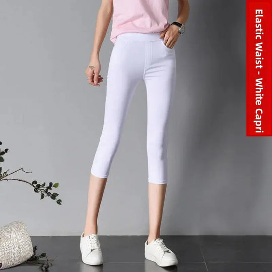 Leggings finos blancos de cintura alta para mujer, plones adeazantes de verano dieciocho, plones de pie pequeño sie... MedSurgery Store For Digital Health