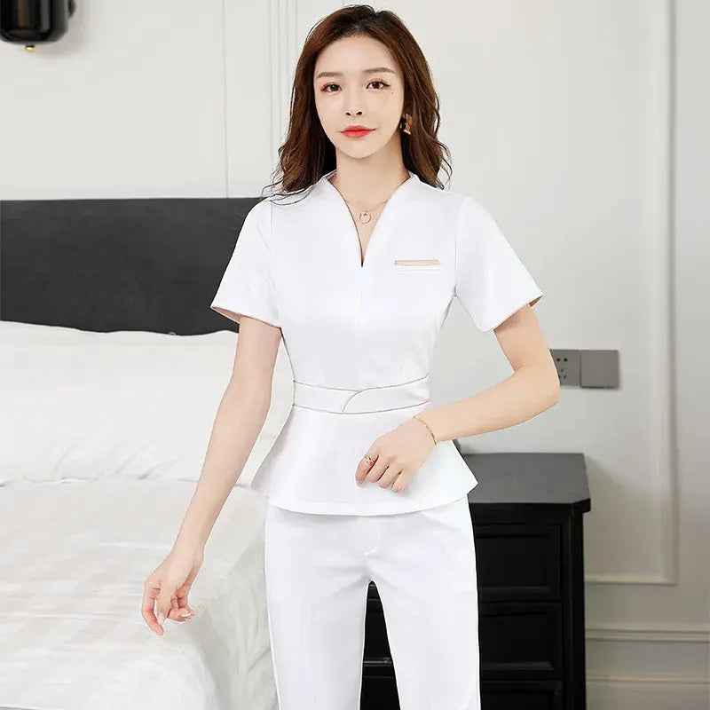 Uniforme estético de verano, traje de salón de belleza de manga corta, ropa de esteticista de Spa para mujer, ropa de trabajo de masaje de Hotel, monos coreanos-BC MedSurgery Store For Digital Health