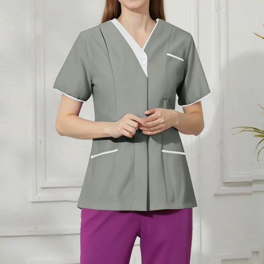 Filipina Médica Elite ISHOWTIENDA - Uniforme Clínico Ergonómico de Manga Corta con Cuello en V CJdropshipping