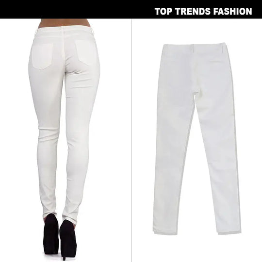 Pantalón de mujer de talle bajo, pantalones elásticos ajustados con doble cremallera, pantalones de piel sintética blancos para mujer MedSurgery Store For Digital Health