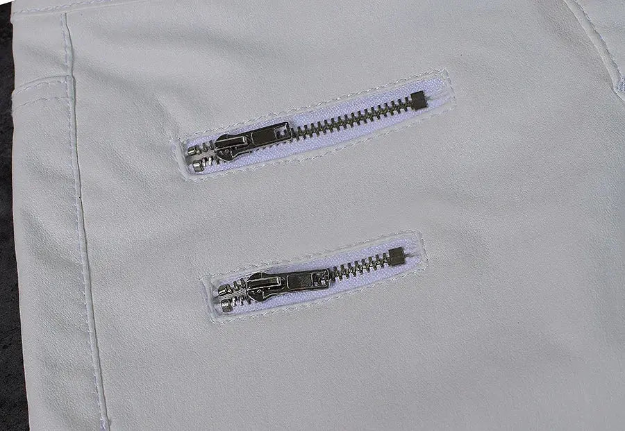 Pantalón de mujer de talle bajo, pantalones elásticos ajustados con doble cremallera, pantalones de piel sintética blancos para mujer MedSurgery Store For Digital Health