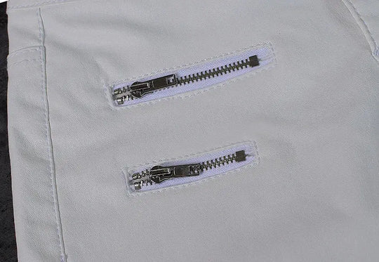 Pantalón de mujer de talle bajo, pantalones elásticos ajustados con doble cremallera, pantalones de piel sintética blancos para mujer MedSurgery Store For Digital Health